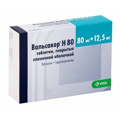 Вальсакор H 80 мг-12,5 мг таблетки №28 шт Вальсартан, Гідрохлортіазид 27004 фото