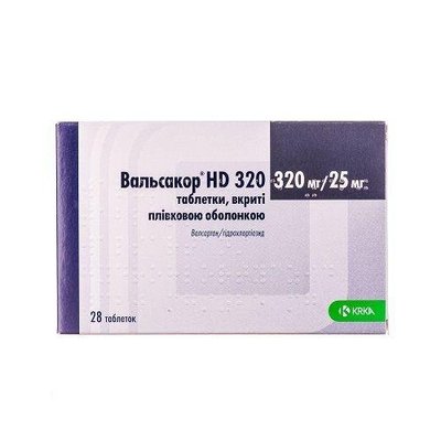 Вальсакор HD 320 мг-25 мг таблетки №28 шт Валсартан, Гідрохлортіазид 31078 фото