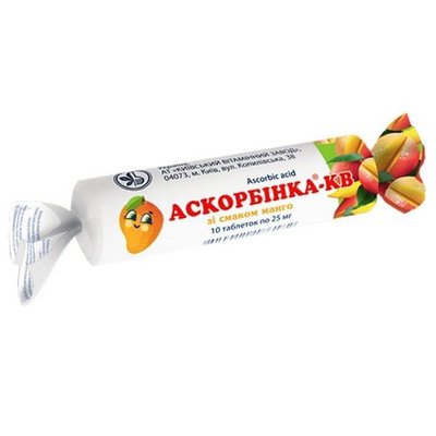 Аскорбинка-КВ со вкусом манго с сахаром 0,025г №10шт 37289 фото