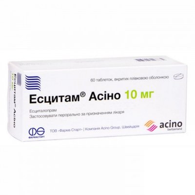 Есцитам Асіно 10 мг таблетки №60 шт Есциталопрам 30710 фото
